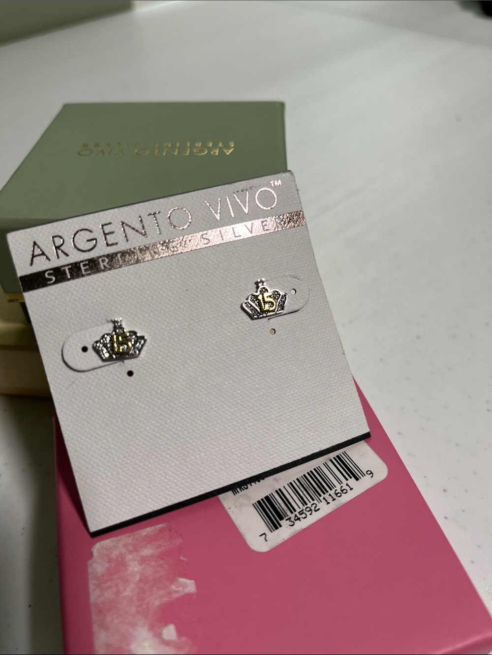 Argento Vivo Silver Crown Stud Earrings with Gold Detail For Quinceañera